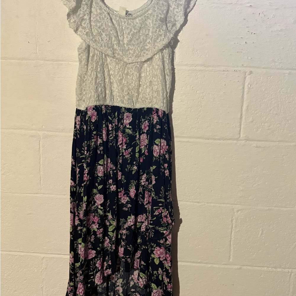 White Lace and Floral Girls Dress
